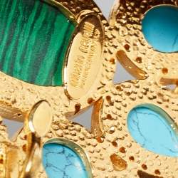 Pre Owned Roberto Cavalli Green/Brown Braided Fabric and Leather Embellished Belt