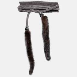 Pre Owned Roberto Cavalli Grey Suede and Mink Fur Wrap Around Waist Belt