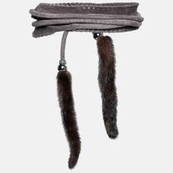 Pre Owned Roberto Cavalli Grey Suede and Mink Fur Wrap Around Waist Belt