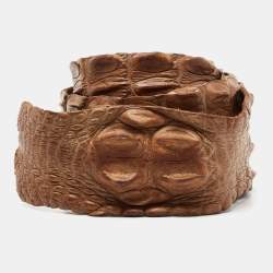 Roberto Cavalli Brown Crocodile Back Horn Waist Belt 