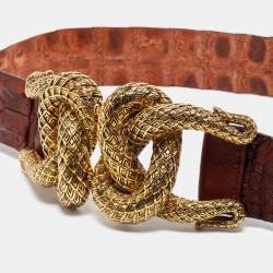 Pre Owned Roberto Cavalli Brown Alligator Leather Buckle Belt 90CM