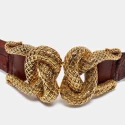 Pre Owned Roberto Cavalli Brown Alligator Leather Buckle Belt 90CM