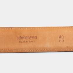 Roberto Cavalli Turquoise Croc Embossed Leather Logo Buckle Belt 80CM