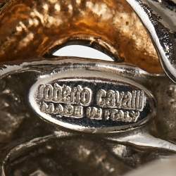 Pre Owned Roberto Cavalli Two Tone Embellished Serpenti Cocktail Ring Size EU 51