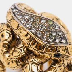 Pre Owned Roberto Cavalli Gold Tone Crystal Serpenti Ring EU 52.5