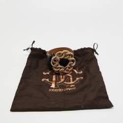 Pre Owned Roberto Cavalli Navy Blue Leather Snake Buckle Belt 80CM