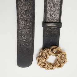 Pre Owned Roberto Cavalli Navy Blue Leather Snake Buckle Belt 80CM