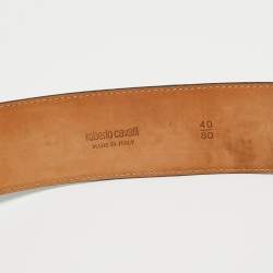 Pre Owned Roberto Cavalli Navy Blue Leather Snake Buckle Belt 80CM