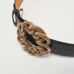 Pre Owned Roberto Cavalli Navy Blue Leather Snake Buckle Belt 80CM