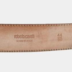 Pre Owned Roberto Cavalli Dark Brown Leather RC Logo Buckle Belt 90CM