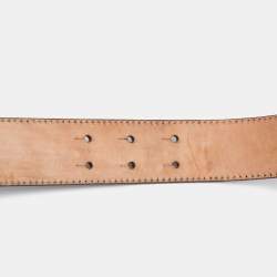 Pre Owned Roberto Cavalli Dark Brown Leather RC Logo Buckle Belt 90CM