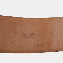 Pre Owned Roberto Cavalli Green Croc Embossed Leather Wide Waist Buckle Belt 75CM
