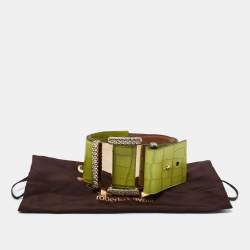 Pre Owned Roberto Cavalli Green Croc Embossed Leather Wide Waist Buckle Belt 75CM