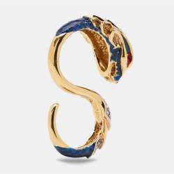 Pre Owned Roberto Cavalli Crystal & Enamel Serpenti Double Finger Ring Size EU 58