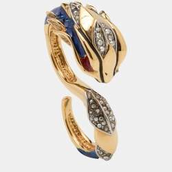 Pre Owned Roberto Cavalli Crystal & Enamel Serpenti Double Finger Ring Size EU 58