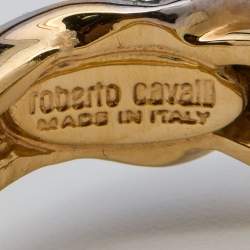 Pre Owned Roberto Cavalli Crystal & Enamel Serpenti Double Finger Ring Size EU 58