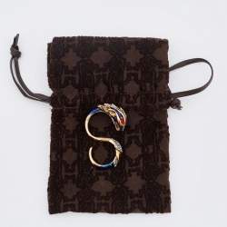 Pre Owned Roberto Cavalli Crystal & Enamel Serpenti Double Finger Ring Size EU 58