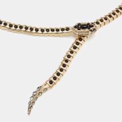 Pre Owned Roberto Cavalli Gold Tone Crystal Studded Snake Chain Belt 