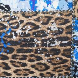 Pre Owned Roberto Cavalli Brown & Blue Animal Printed Silk Square Scarf
