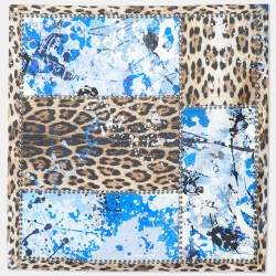 Pre Owned Roberto Cavalli Brown & Blue Animal Printed Silk Square Scarf