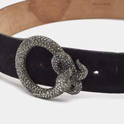 Pre Owned Roberto Cavalli Black Suede Snake Crystals Embellished Buckle Belt 80CM