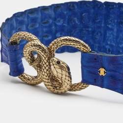 Roberto Cavalli Blue Crocodile Leather Snake Buckle Belt