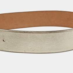 Pre Owned Roberto Cavalli Gold Glossy Leather Panther Buckle Belt 80CM