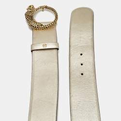 Pre Owned Roberto Cavalli Gold Glossy Leather Panther Buckle Belt 80CM