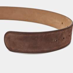 Pre Owned Roberto Cavalli Brown Shimmer Suede Crystals Embellished Snake Buckle Belt 90CM