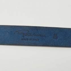 Pre Owned Roberto Cavalli Blue Leather Logo Buckle Belt 105 CM