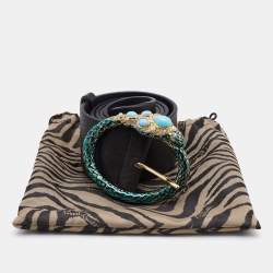 Pre Owned Roberto Cavalli Black Leather Snake Crystals Embellished Buckle Waist Belt L
