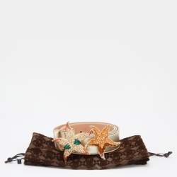 Pre Owned Roberto Cavalli Gold Leather Crystals Starfish Buckle Belt L