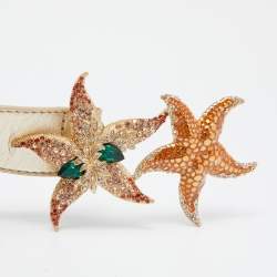 Pre Owned Roberto Cavalli Gold Leather Crystals Starfish Buckle Belt L