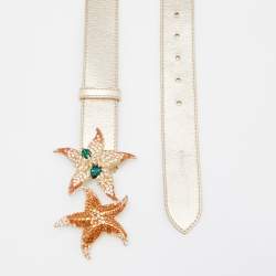 Pre Owned Roberto Cavalli Gold Leather Crystals Starfish Buckle Belt L