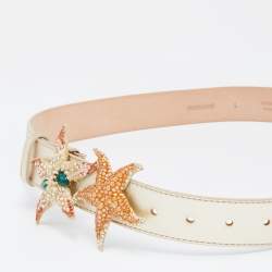 Pre Owned Roberto Cavalli Gold Leather Crystals Starfish Buckle Belt L