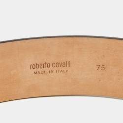 Pre Owned Roberto Cavalli Light Green Leather RC Monogram Buckle Belt 75CM