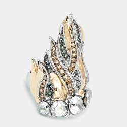 Pre Owned Roberto Cavalli Crystals Two Tone Ring Size 55
