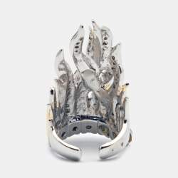 Pre Owned Roberto Cavalli Crystals Two Tone Ring Size 55