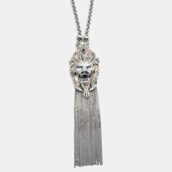 Pre Owned Roberto Cavalli Lion Crystal SIlver Tone Necklace