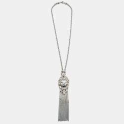 Pre Owned Roberto Cavalli Lion Crystal SIlver Tone Necklace