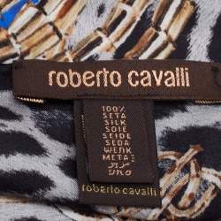 Pre Owned Roberto Cavalli Blue Printed Silk Scarf