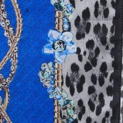Pre Owned Roberto Cavalli Blue Printed Silk Scarf