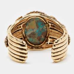 Pre Owned Roberto Cavalli Composite Gold Tone Open Cuff Bracelet