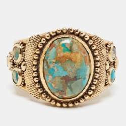 Pre Owned Roberto Cavalli Composite Gold Tone Open Cuff Bracelet