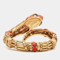 Pre Owned Roberto Cavalli Composite Enamel Gold Tone Snake Bracelet