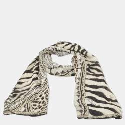 Roberto Cavalli Black/White Animal Print Silk Stole