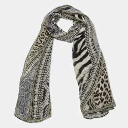 Pre Owned Roberto Cavalli Black Animal Print Silk Stole