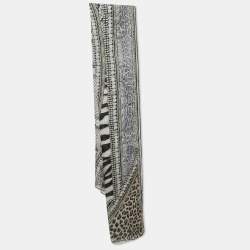 Pre Owned Roberto Cavalli Black Animal Print Silk Stole