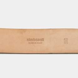 Pre Owned Roberto Cavalli Black Patent Leather RC Logo Buckle Belt 85CM