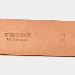 Pre Owned Roberto Cavalli White Python RC Logo Belt 80CM